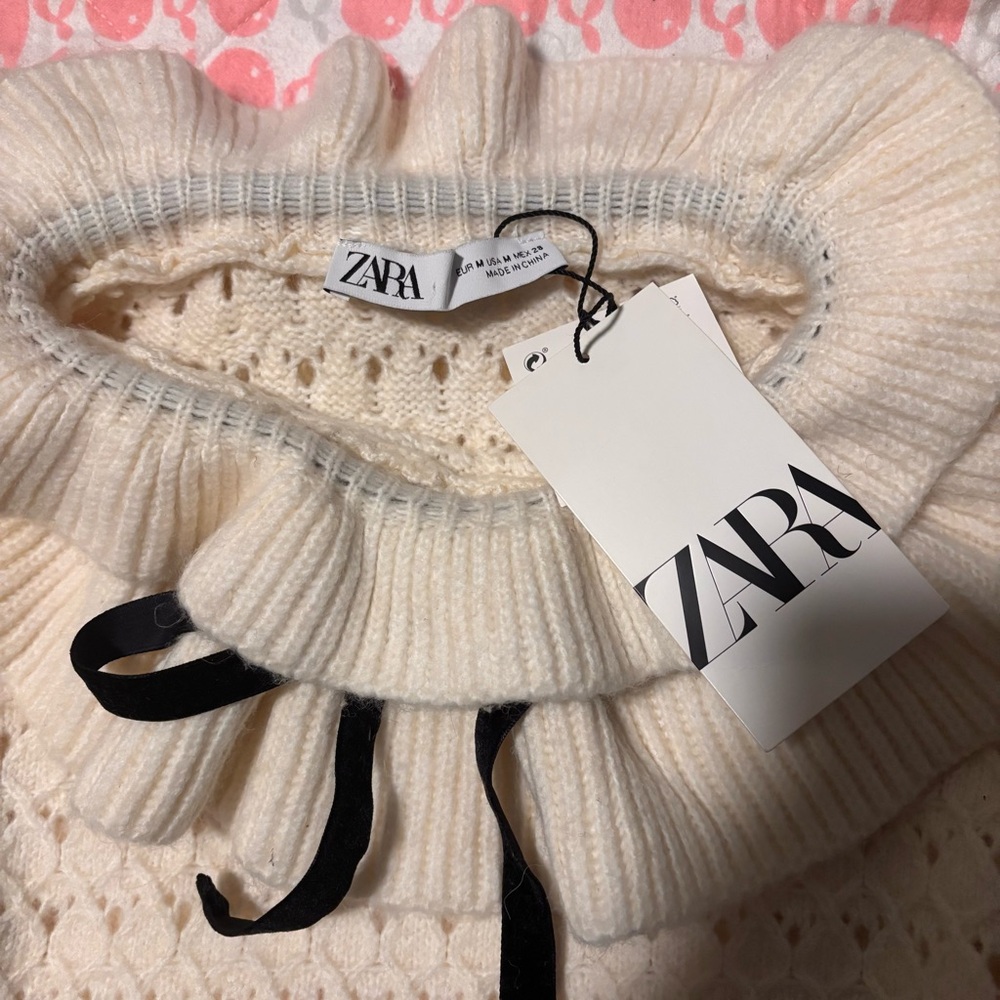 NWT ZARA Bloggers Fav Cream Alpaca Blend Ruffle Collar Bishop Sleeve Sweater M - Picture 9 of 11